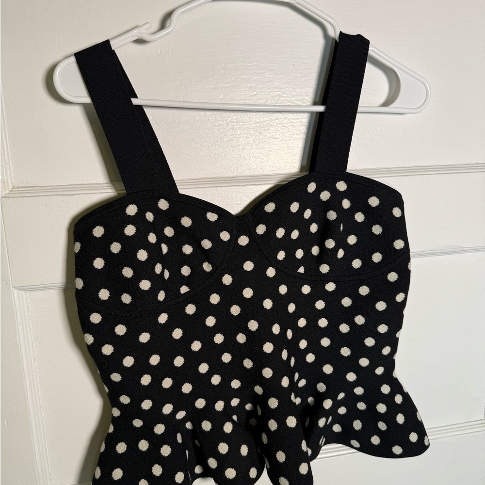 Express Black and White Polka Dot Peplum Top
